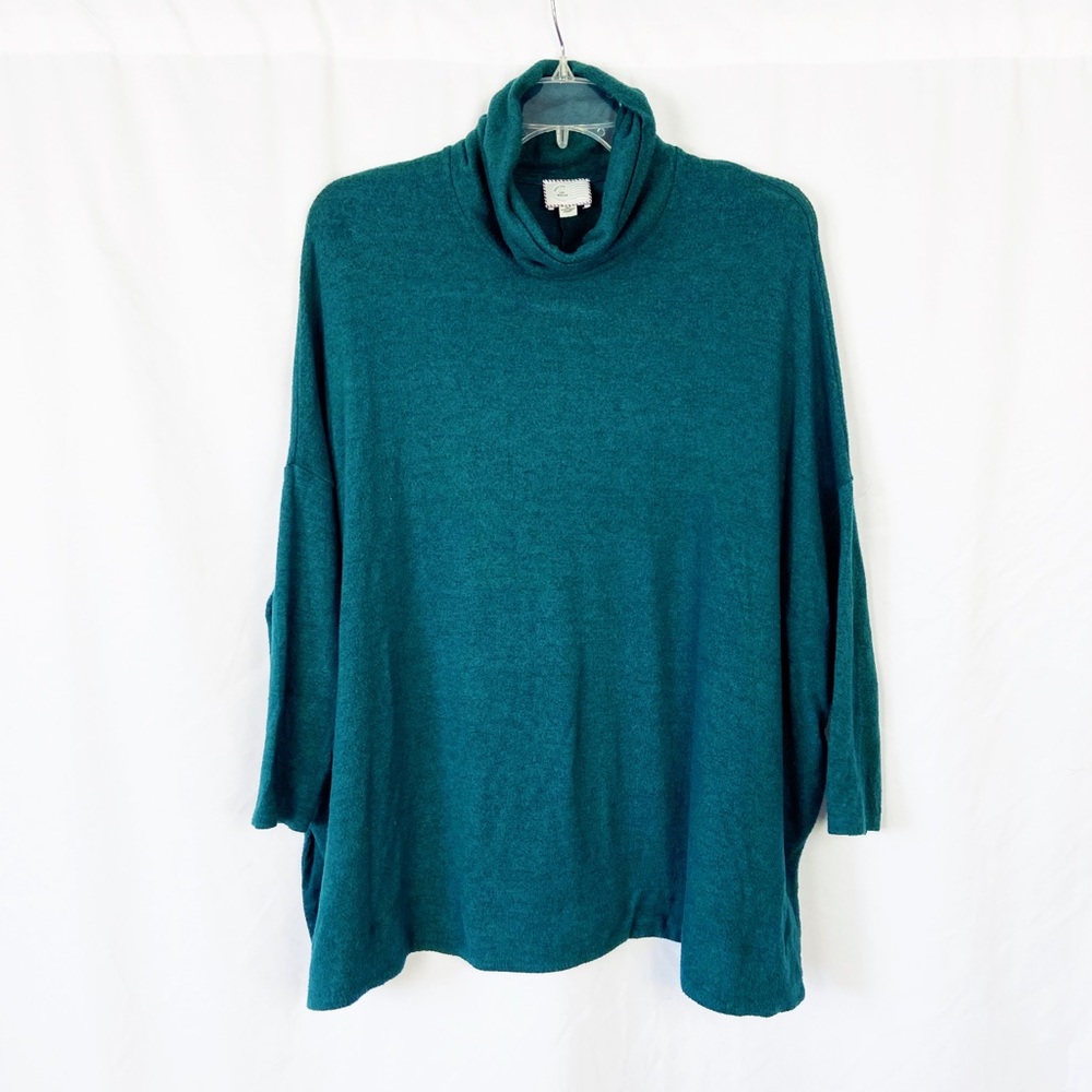 Anthropologie teal turtleneck dolman sleeve top M